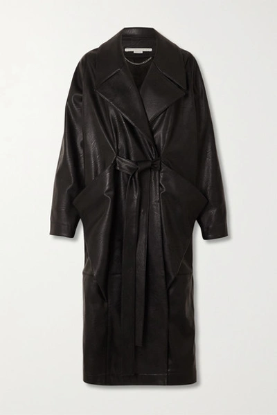 Stella Mccartney Belted Vegetarian Leather Coat In Black