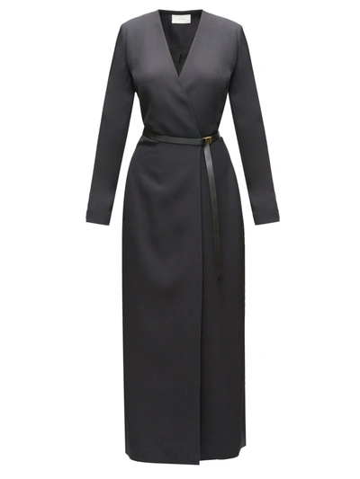 The Row Vana Belted Silk-cady Wrap Dress In Black