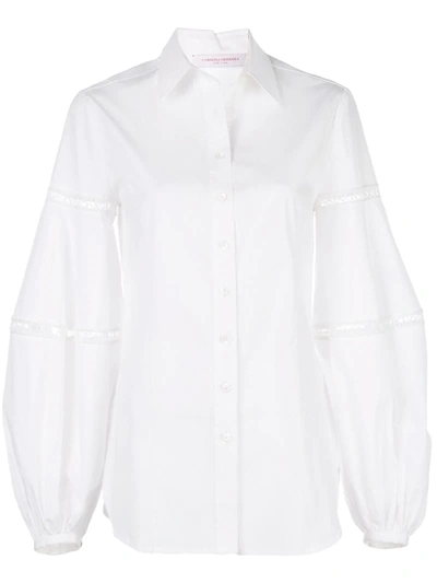 Carolina Herrera Embroidered Tulle-trimmed Cotton-blend Poplin Shirt In White
