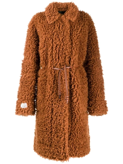 Stella Mccartney Belted Vegetarian Leather And Faux Fur Coat In Brown
