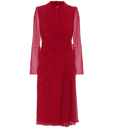 Max Mara Galizia Wrap-effect Embellished Draped Silk-georgette Dress In Red