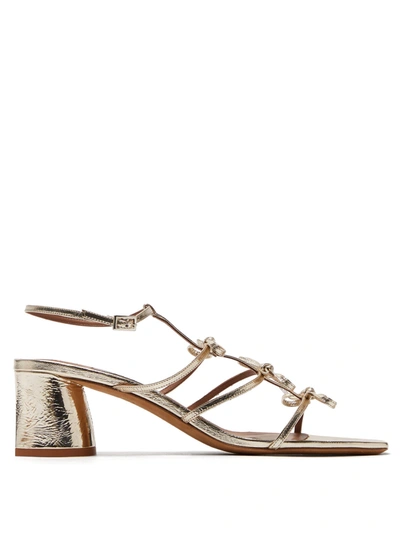 Tabitha Simmons Covie Bow-embellished Metallic Textured-leather Sandals In Gold