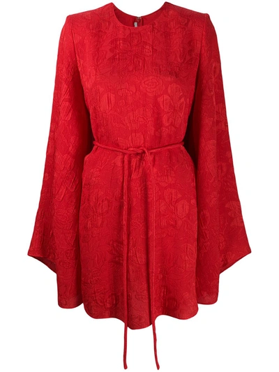 Stella Mccartney Crinkled Silk-jacquard Mini Dress In Red