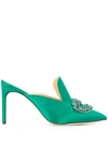 Giannico Daphne 90 Green Crystal-embellished Satin Mules