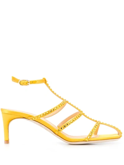 Giannico Kaya 65 Yellow Crystal-embellished Satin Sandals