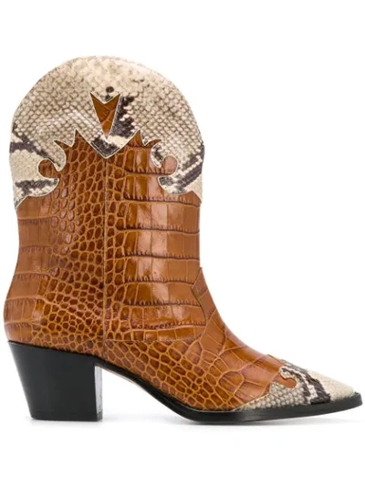 Paris Texas Embossed-effect Panelled Ankle Boots In Brown