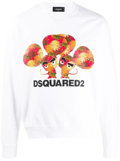Dsquared2 Logo Print Cotton Sweater In White
