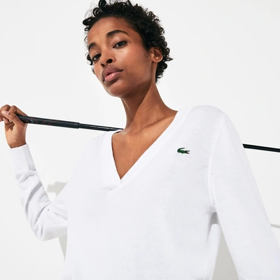 Lacoste Women's Sport Breathable V-neck Cotton Golf Sweater - 42 In White |  ModeSens