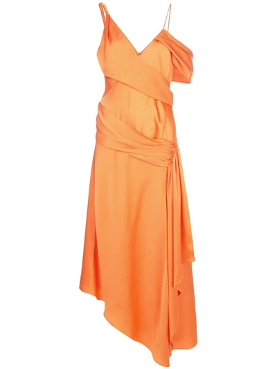 Jonathan Simkhai Asymmetric Draped Satin-crepe Dress In Orange