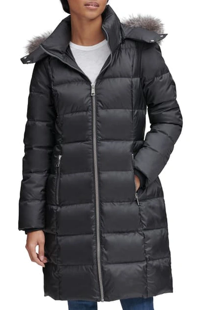 Andrew Marc Renata Genuine Fox Fur Trim Down & Feather Fill Puffer Jacket In Black