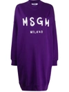 Msgm Oversized Logo-print Sweatshirt-dress In Purple
