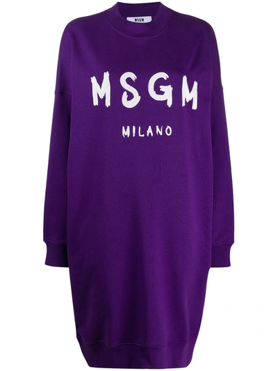 Msgm Oversized Logo-print Sweatshirt-dress In Purple