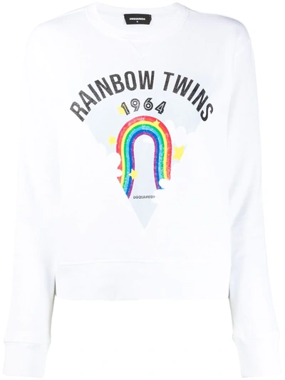 Dsquared2 Rainbow Twins Print Sweatshirt In White