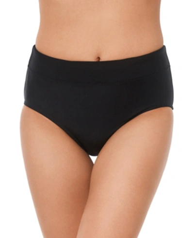 Reebok Solid Zip-pocket Bikini Bottoms Women's Swimsuit In Black