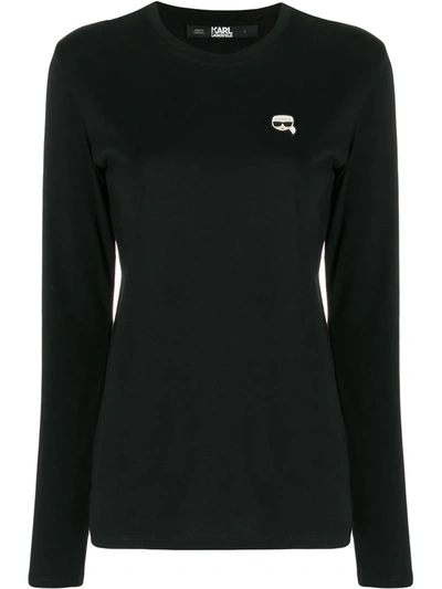 Karl Lagerfeld Ikonik Karl Logo-appliquéd Cotton Top In Black