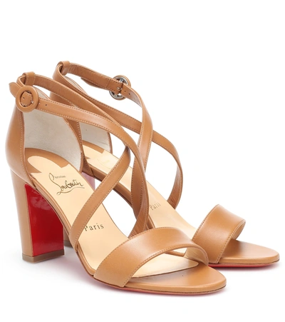 Christian Louboutin Loubi Bee Leather Block-heel Sandals In Cafe Creme