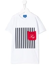 Fay Kids' Striped Patch Pocket T-shirt In White