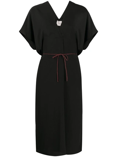 Alysi Tie-waist Midi Dress In Black