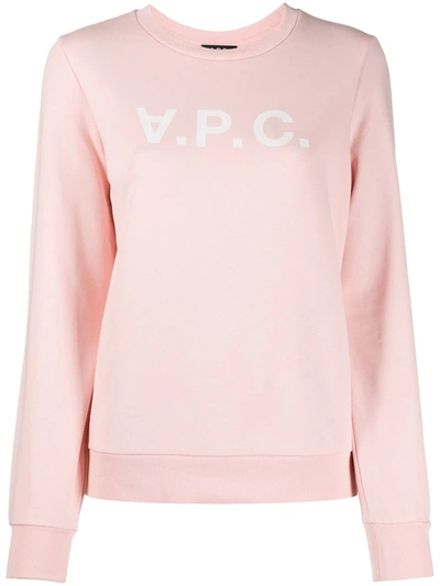 Apc Logo Print Sweatshirt In Pink,white