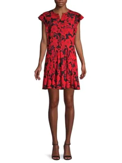 Rebecca Minkoff Floral-print Mini Swing Dress In Red Black