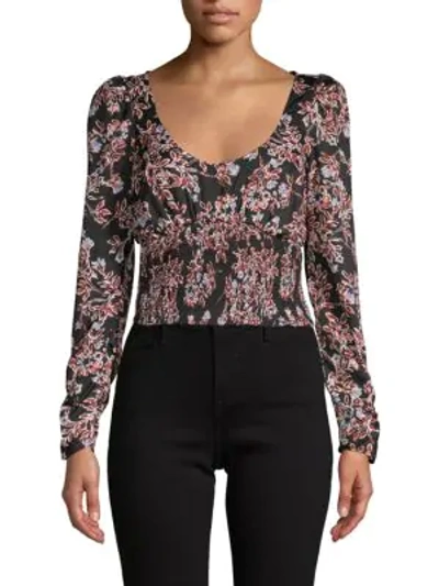 Free People Santiago Floral Blouse In Black Combo