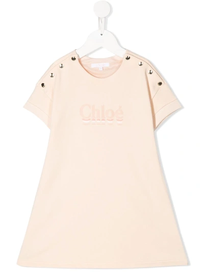 Chloé Kids' Logo Print Cotton Blend Sweater Dress In Pink