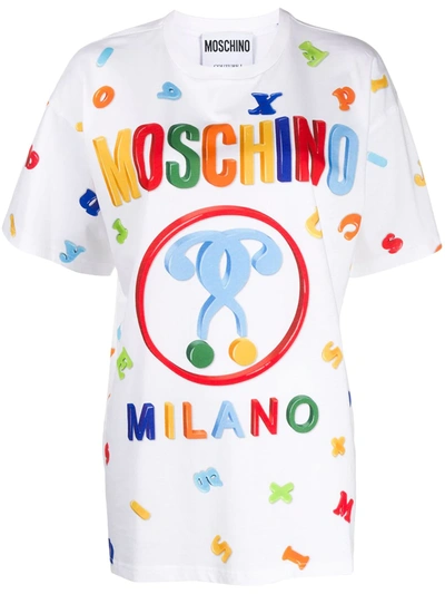 Moschino Over Magnet Print Cotton Jersey T-shirt In White,red,light Blue
