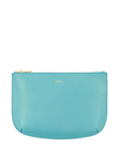Apc Sarah Smooth Leather Pochette In Turquoise