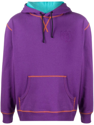 Loewe Logo Embroidered Cotton Hoodie In Purple