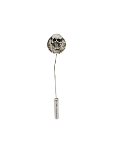 Alexander Mcqueen Skull Logo Metal Pin In Silver