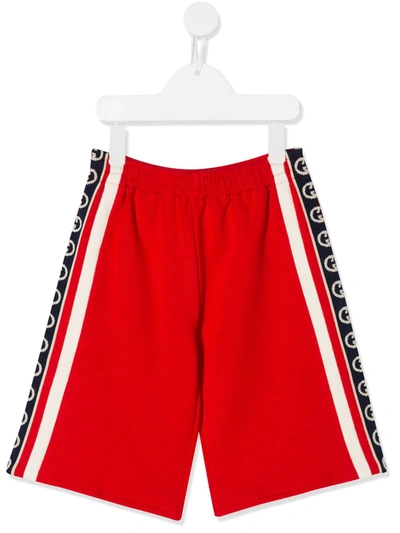 Gucci Kids' Cotton Sweat Shorts W/ Logo Bands In Red