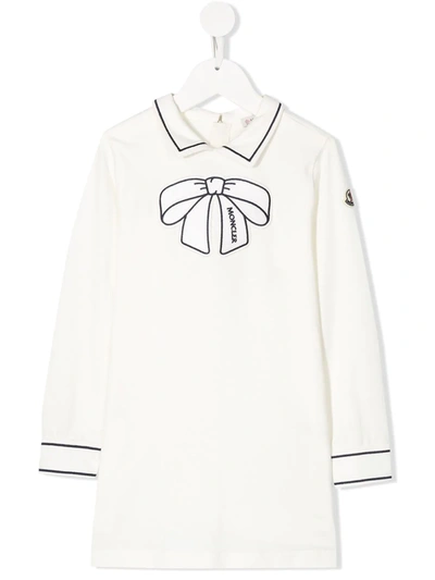 Moncler Kids' Cotton Piquet Dress W/ Bow Patch In White