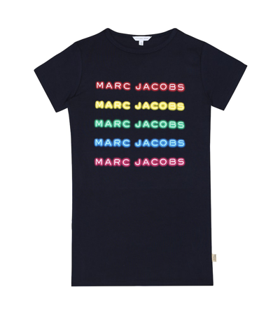 Little Marc Jacobs Kids' Logo Print Cotton Interlock Dress In Navy
