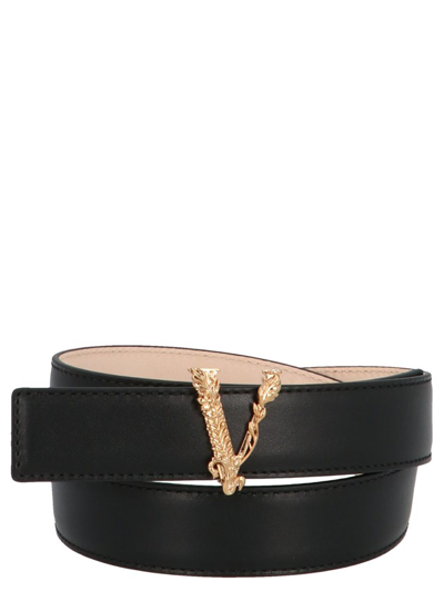 Versace Leather Waist Belt In Black