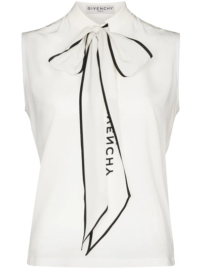 Givenchy Chain-embellished Tie-neck Silk Crepe De Chine Blouse In White