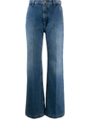 Loewe High Waist Flared Cotton Denim Jeans In Blue