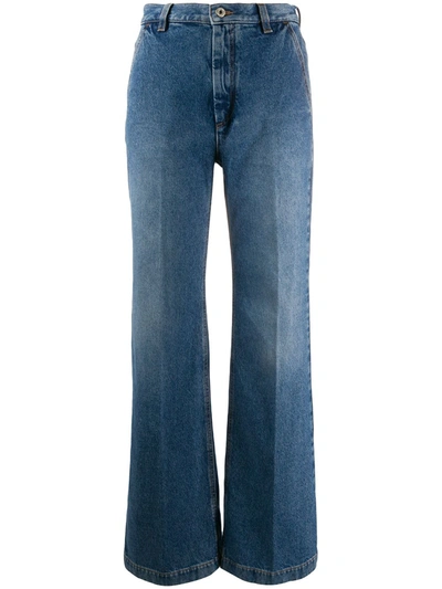 Loewe High Waist Flared Cotton Denim Jeans In Blue