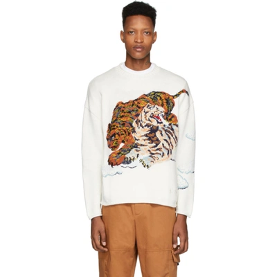 Kenzo Tiger Jacquard Embroidery Cotton Sweater In White