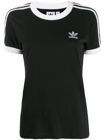 Adidas Originals Striped Cotton T-shirt W/ Logo Detail In Black