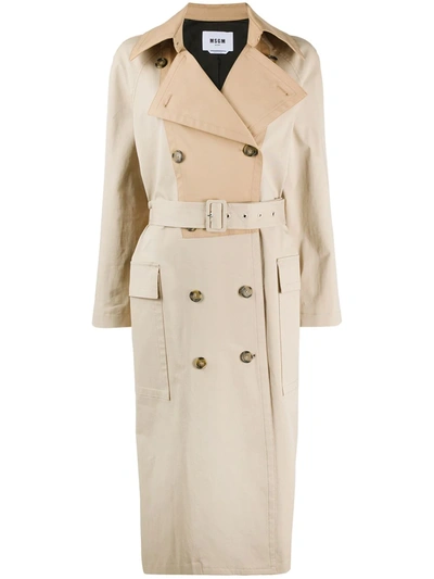 Msgm Two-tone Trench Coat In Neutrals