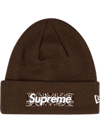 Supreme X New Era Logo Beanie In Brown