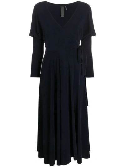 Norma Kamali Dolman Wrap Flared Dress In Blue