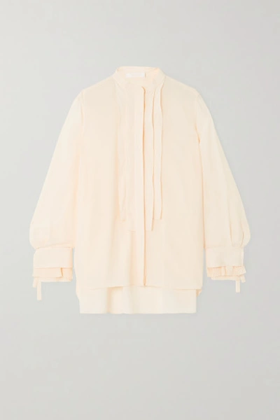 Chloé Pleated Silk Crepe De Chine Blouse In Cream