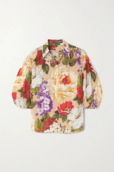 Dolce & Gabbana Floral-print Silk Blouse In Beige