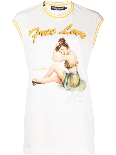 Dolce & Gabbana Free Love Print Cotton Top In White