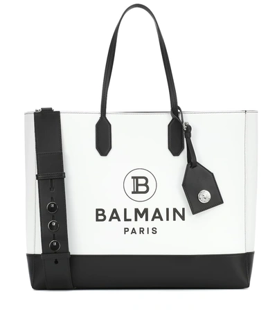 Balmain Shopping Bag Tote In White Leather