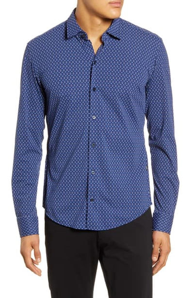 Hugo Boss Robbie Regular Fit Dot Print Button-up Performance Shirt In Blue