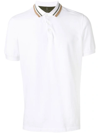 Brunello Cucinelli Striped Collar Polo Shirt In White