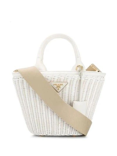 Prada Middolino Straw Bucket Bag In F0009 Bianco