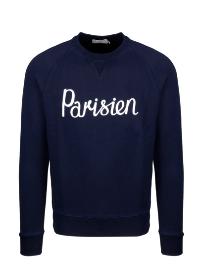 Maison Kitsuné Parisien Slogan-print Sweatshirt In Blue